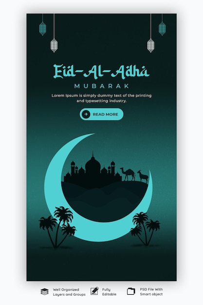 Free PSD eid al adha mubarak islamic festival instagram and facebook story template