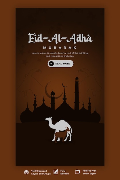 Free PSD eid al adha mubarak islamic festival instagram and facebook story template