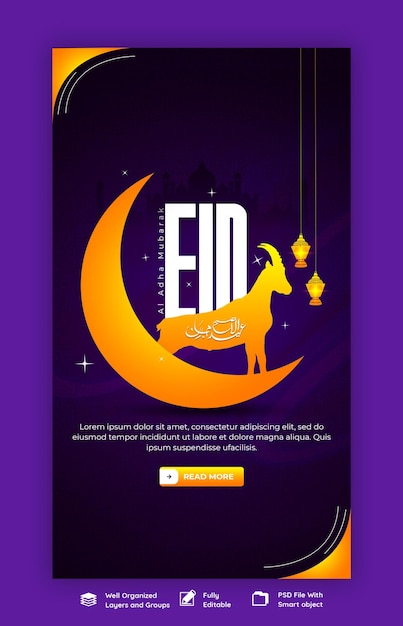 Free PSD eid al adha mubarak islamic festival instagram and facebook story template