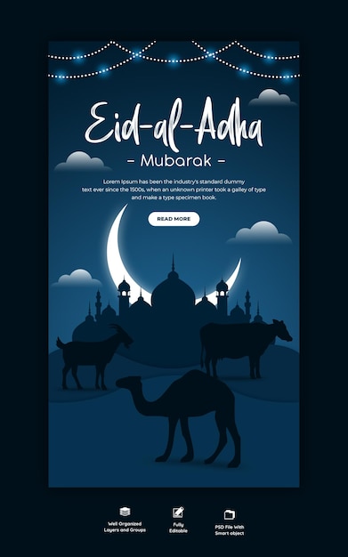 Eid al adha mubarak islamic festival instagram and facebook story template