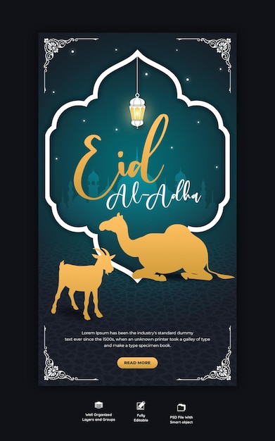 Free PSD eid al adha mubarak islamic festival instagram and facebook story template