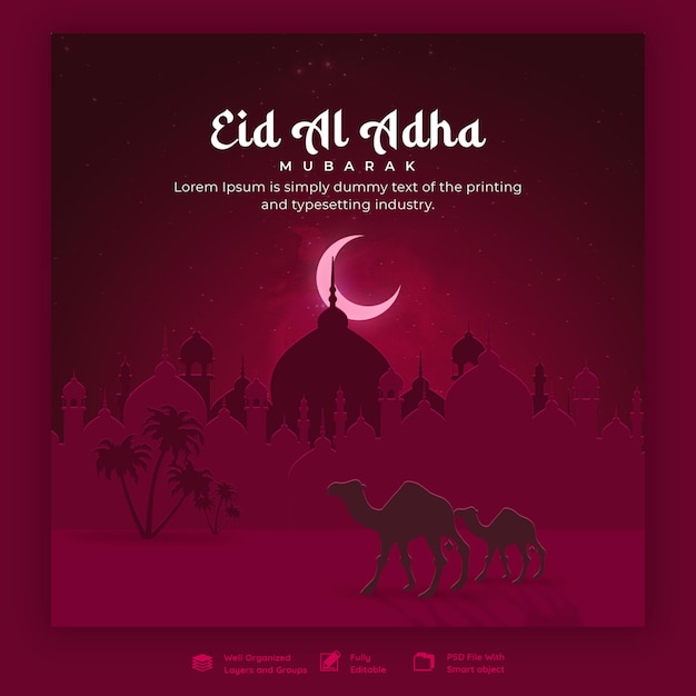 Free PSD eid al adha mubarak islamic festival social media banner template