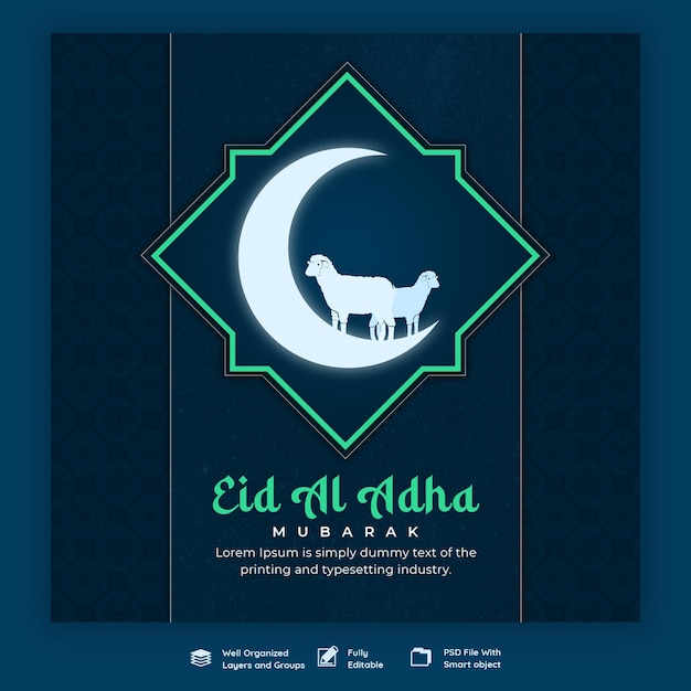 Free PSD eid al adha mubarak islamic festival social media banner template