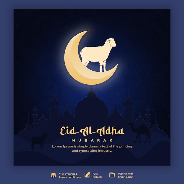 Free PSD eid al adha mubarak islamic festival social media banner template