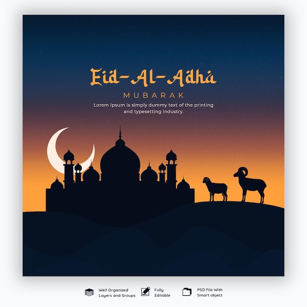 Eid al adha mubarak islamic festival social media banner template