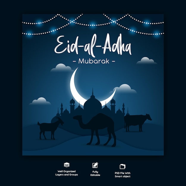 Eid al adha mubarak islamic festival social media banner template