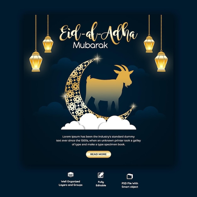 Free PSD eid al adha mubarak islamic festival social media banner template