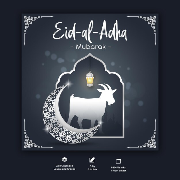 Free PSD eid al adha mubarak islamic festival social media banner template