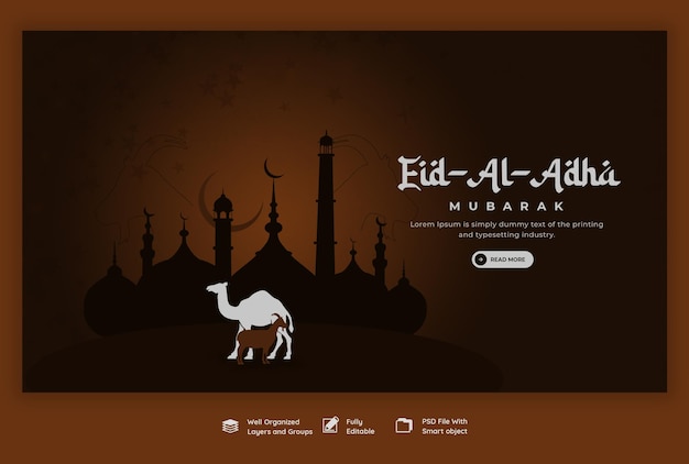 Free PSD eid al adha mubarak islamic festival web banner template