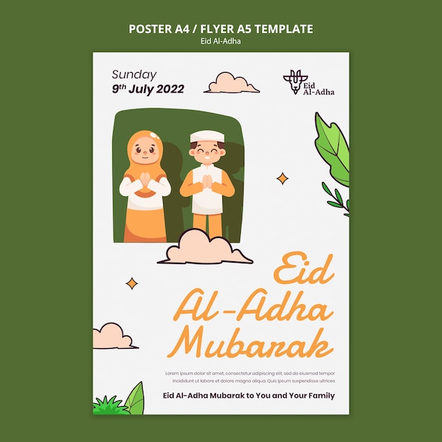 Eid al-adha vertical poster template with people praying