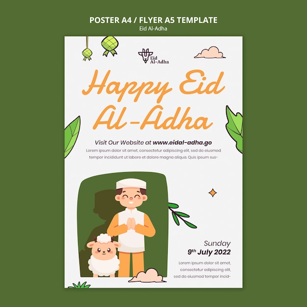 Eid al-adha vertical poster template with people praying