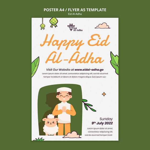 Eid al-adha vertical poster template with people praying