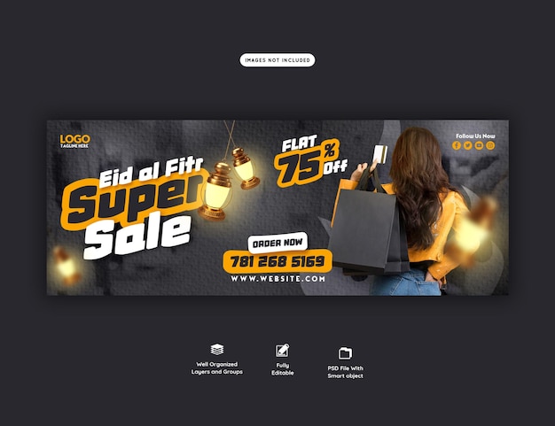 Free PSD eid mubarak and eid ul fitr mega sale facebook cover template