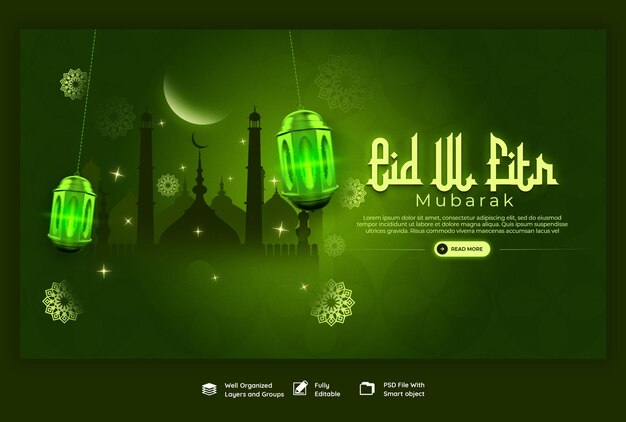 Eid Mubarak and eid ul fitr web banner template