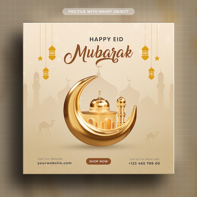 Eid mubarak islamic festival social media post template