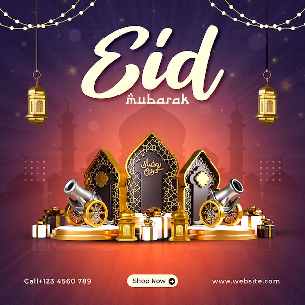 Free PSD eid mubarak islamic greetings social media post design template