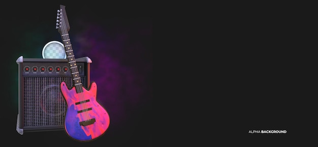 Electric guitar background with amplifier. 3d rendering