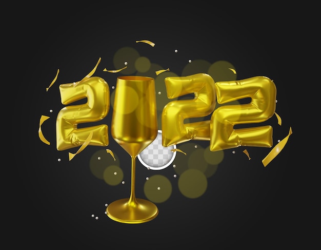 Free PSD elegant 2022 background with bokeh lights. 3d illustration