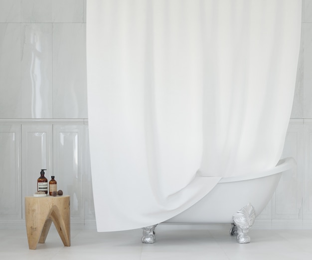 Free PSD elegant bathroom with white curtain