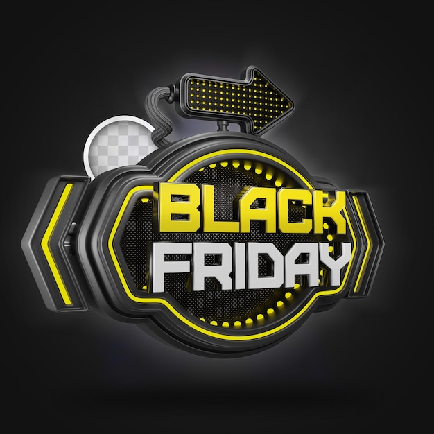 Elegant black friday banner with arrow 3d illustration