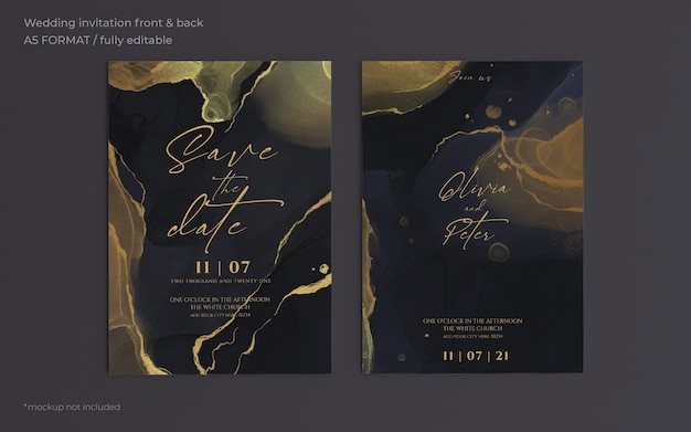 Elegant black and golden wedding invitation template