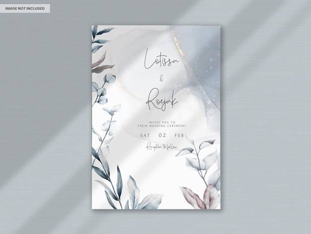 elegant blue eucalyptus and leaves wedding invitation card template