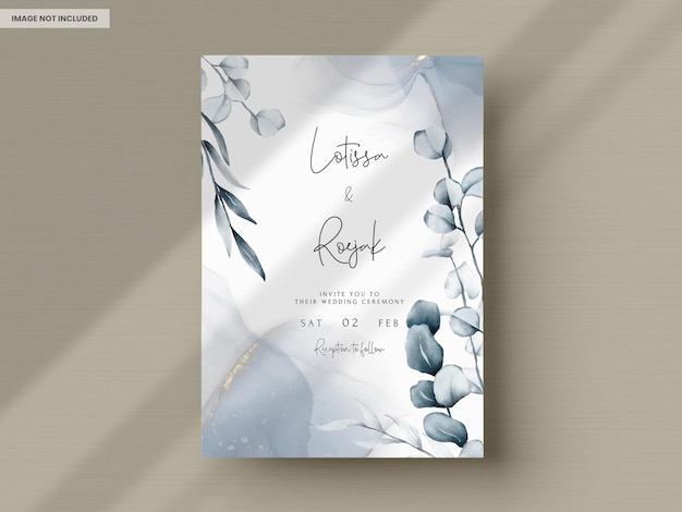 Free PSD elegant blue eucalyptus and leaves wedding invitation card template