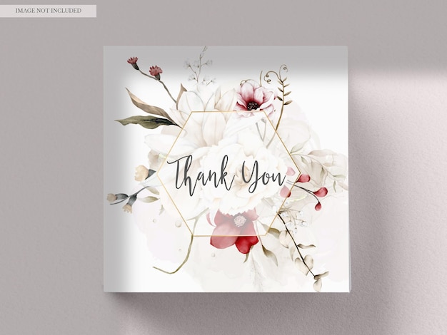 Free PSD elegant boho wedding invitation card with dried floral and maroon flower