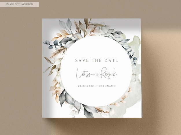 Free PSD elegant brown leaves watercolor wedding card template