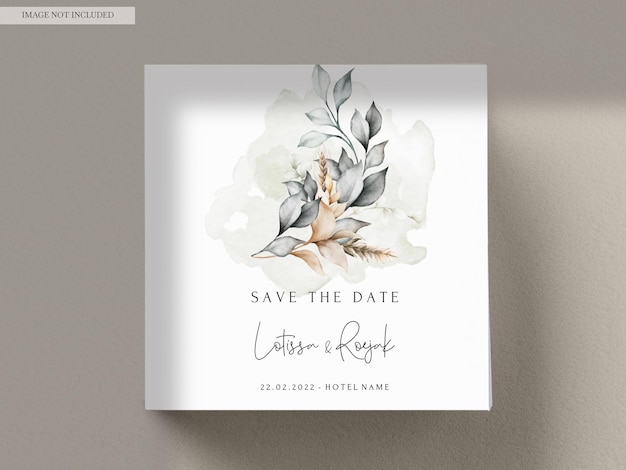 Free PSD elegant brown leaves watercolor wedding card template