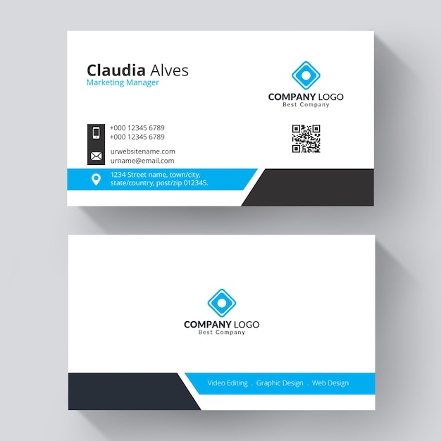 Elegant business card, blue and white business card