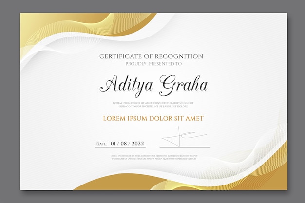 Elegant certificate of achievement template with golden shapes