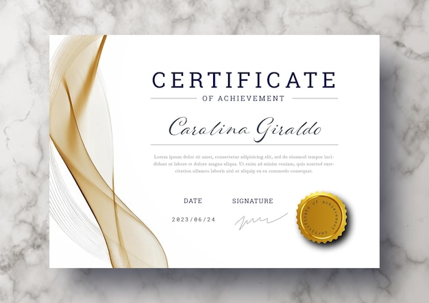 Free PSD elegant certificate template with abstract gradient waves