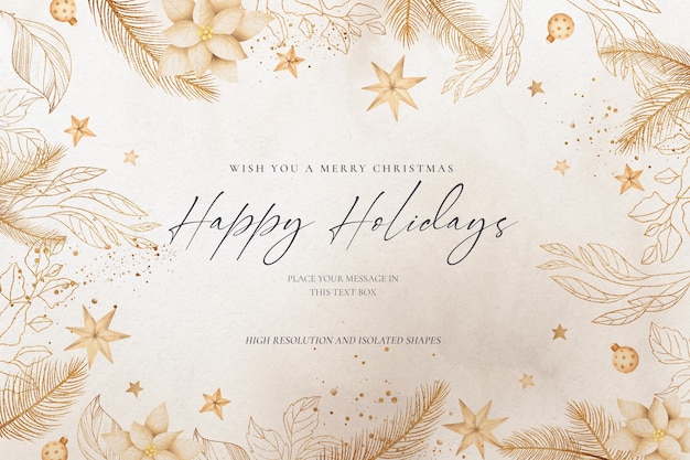 Free PSD elegant christmas background with golden nature and ornaments