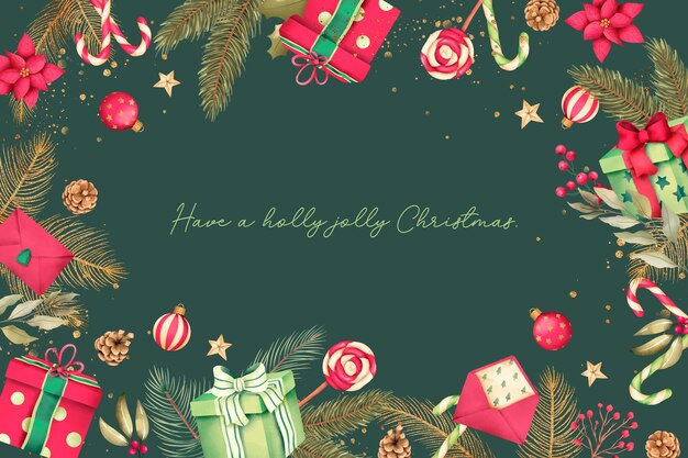 Elegant Christmas background with watercolor nature and ornaments