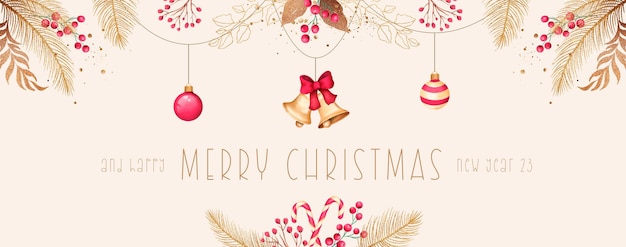 Free PSD elegant christmas background with watercolor nature and ornaments