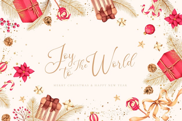 Free PSD elegant christmas background with watercolor nature and ornaments