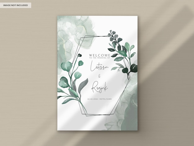 Free PSD elegant greenery watercolor leaves invitation card template