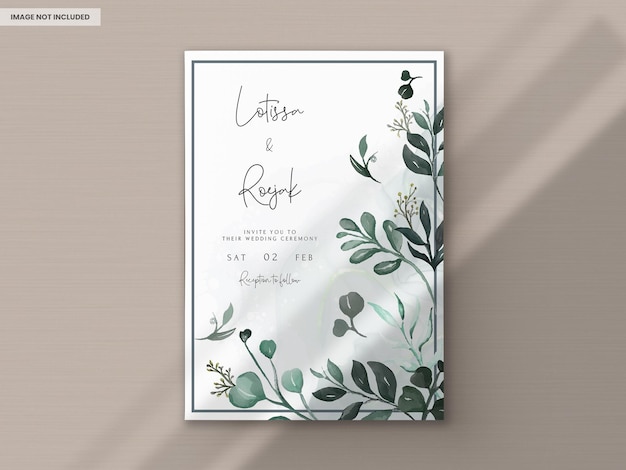 Free PSD elegant greenery watercolor leaves invitation card template