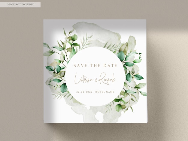 Free PSD elegant greenery watercolor leaves wedding invitation card template