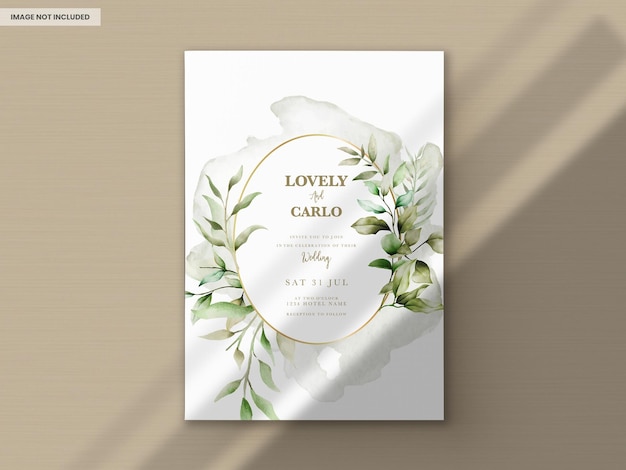 Elegant greenery watercolor leaves wedding invitation card template