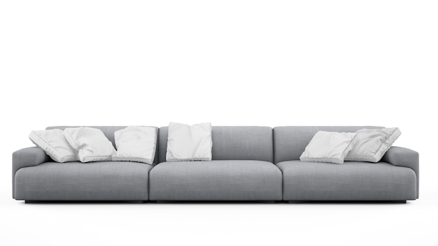 Elegant grey sofa with cushions isolated