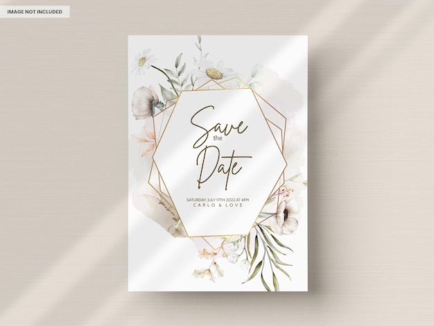 Free PSD elegant hand drawing wedding invitation watercolor floral design