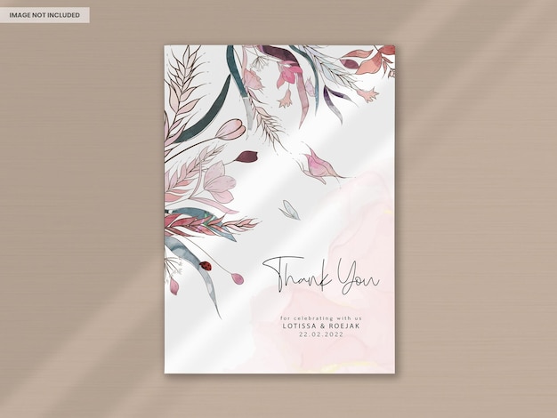 Free PSD elegant hand drawn floral wedding invitation with watercolor