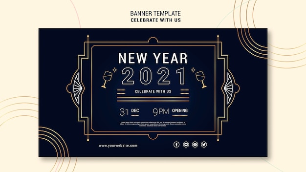 Free PSD elegant horizontal banner for new years party