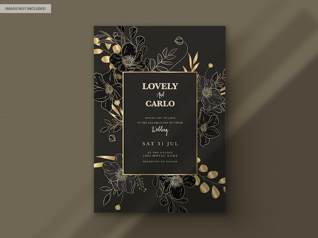 elegant luxury wedding invitation card with gold floral