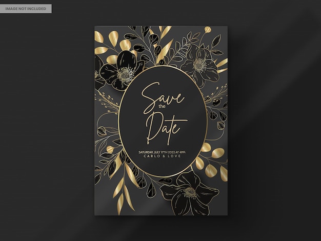 Free PSD elegant luxury wedding invitation card with gold floral