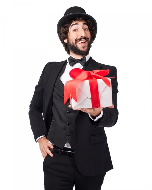 Elegant man with a gift