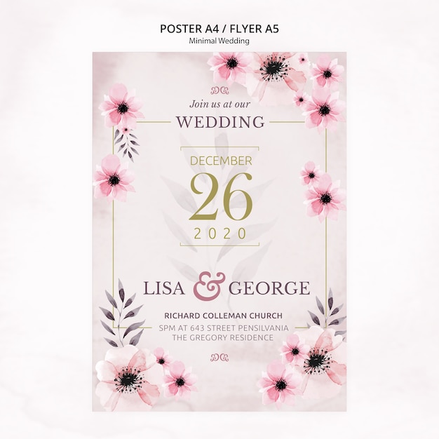 Free PSD elegant minimal wedding invitation flyer