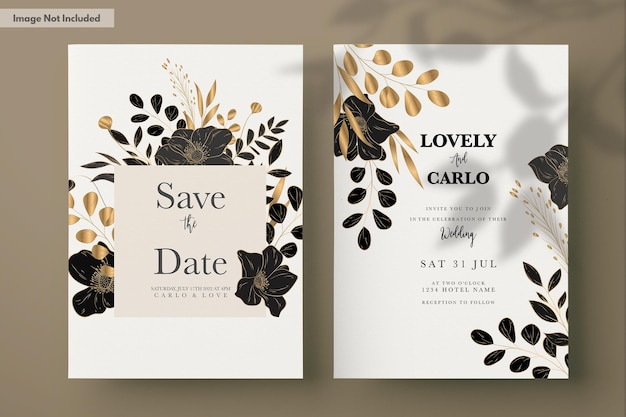 Free PSD elegant minimalist wedding invitation card with luxury gold floral